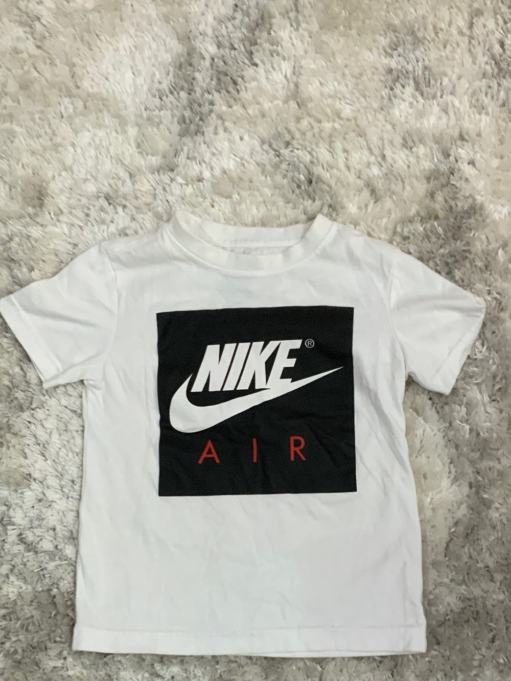 Nike White Tee with Black Square and Red AIR Logo
